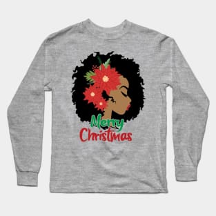 Merry Christmas, Black Woman Long Sleeve T-Shirt